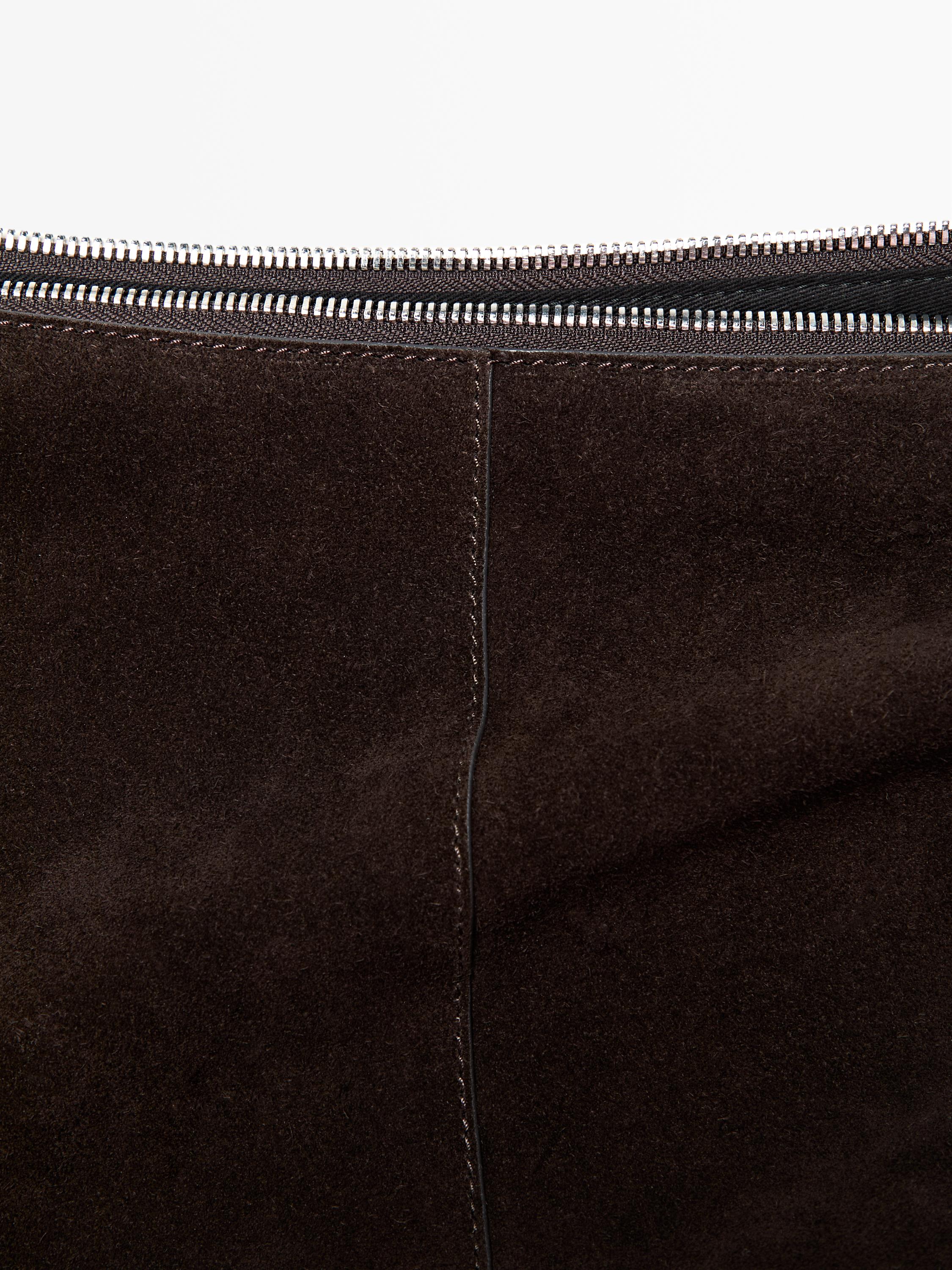 Split suede leather bucket bag